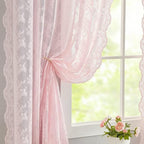 YJ YANJUN Vintage Lace Curtains 90 Inches Long-Victorian Floral Pattern Light Pink Sheer Curtain Panels for Baby Girls Room Feminine Flowy Cute Girly Classroom Princess Decor 2 Panels 52W x 90L