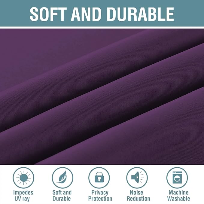 H.VERSAILTEX Preminum Blackout Curtains for Living Room/Patio Door Thermal Insulated Window Treatment Curtain Panels for Bedroom, Girls Bedroom Curtains - 52 x 96 in Long , Plum Purple (1 Panel)