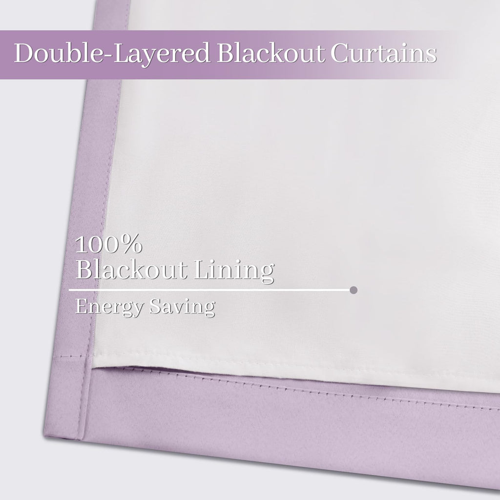 Yakamok 100% Blackout Curtains 52x84 inch Long Lilac Window Drapes-Bedroom