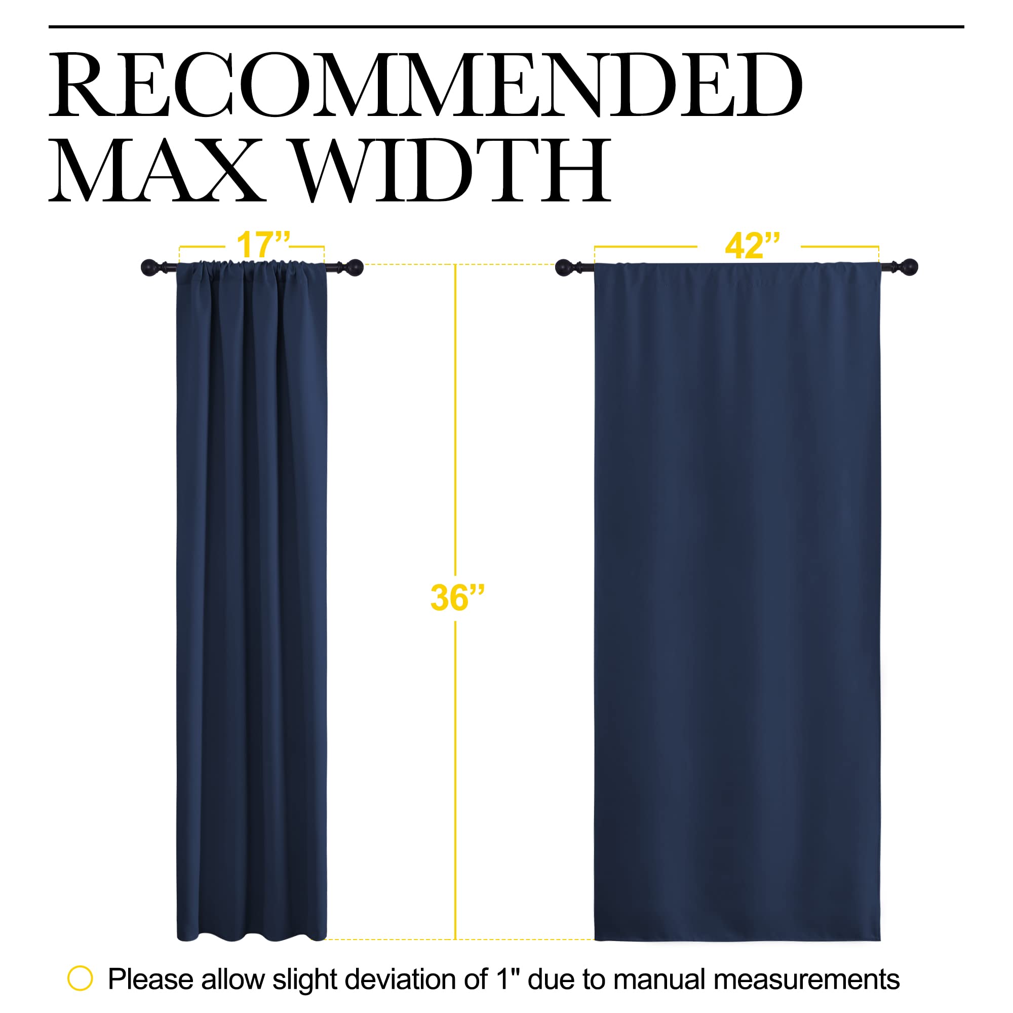 NICETOWN RV Blackout Curtains for Camper Windows, Kitchen Curtains, Short Blackout Drapes, Thermal Insulated Rod Pocket Window Treatment Draperies for Nursery (Navy, 42" x 36", Set of 2)