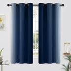 Yakamok Light Blocking Ombre Curtains, Greyish White and Blue Gradient Color Curtains, Room Darkening Grommet Window Drapes for Bedroom(Blue, 42x63 Inch, 2 Panels)