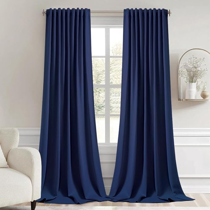 MIULEE Navy Blue Back Tab Blackout Curtains 52x96 Inch Long 2 Panels Set
