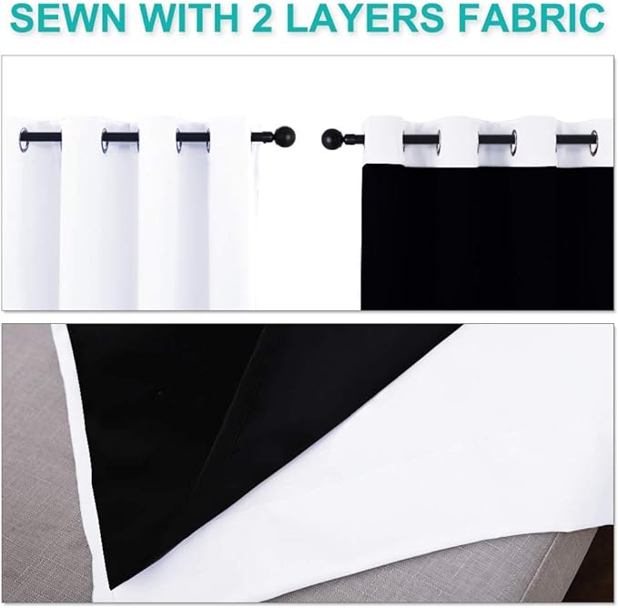 NICETOWN White 100% Blackout Curtains for Windows, Pack of 2, 46" W x 45" L, Super Heavy-Duty Black Lined Total Darkness Drapes for Bedroom, Privacy Assured Window Treatment for Patio