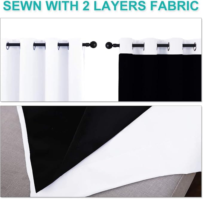 NICETOWN White Blackout Curtains 72 inches Long, Full Light Blocking Drapes with Black Liner for Nursery, Thermal Insulated Draperies for Hall, Villa (2 Pieces, 46" Wide Each Panel, Pure White)