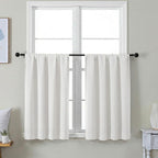 Simplebrand Ava Light Beige Short 36 Inches Light Filtering Curtain 2 Panels Set, Half Window Rod Pocket Privacy Curtain Tiers for Kitchen, Curtains for Bathroom Shades, W40 x L36 Inch, Light Beige