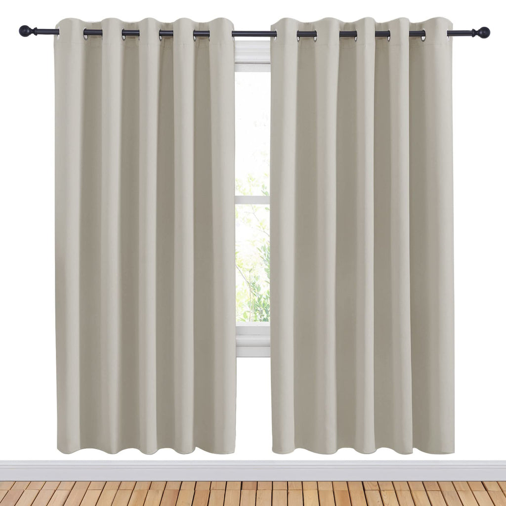 NICETOWN Natural Blackout Draperies Curtains for Kids Room, Window Treatment Thermal Insulated Solid Grommet Blackout Drape Panels for Bedroom (Set of 2, 70 by 72 inches)