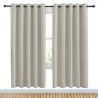 NICETOWN Natural Blackout Draperies Curtains for Kids Room, Window Treatment Thermal Insulated Solid Grommet Blackout Drape Panels for Bedroom (Set of 2, 70 by 72 inches)