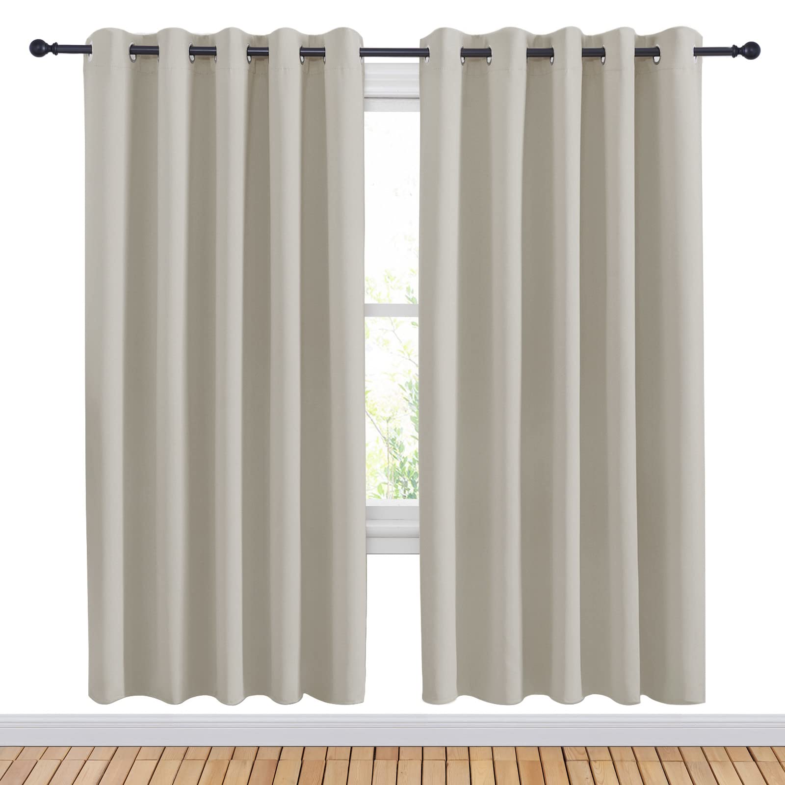 NICETOWN Natural Blackout Draperies Curtains for Kids Room, Window Treatment Thermal Insulated Solid Grommet Blackout Drape Panels for Bedroom (Set of 2, 70 by 72 inches)
