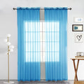 SpaceDresser Sheer Voile Window Treatment Rod Pocket Curtain Panels for Kitchen Bedroom Living Room Drapes Sunlight Filtering Privacy Semi Home Decor Assorted Colors Sizes (Cyan Blue, 52 W x 54 L)
