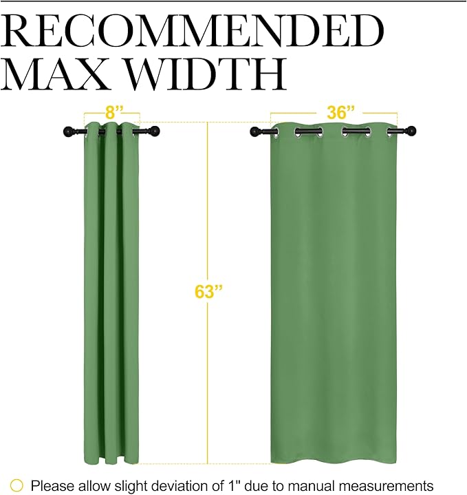 NICETOWN Room Darkening Curtains 63" Long Set of 2 for Bedroom, Forest Green Nursery Essential Thermal Insulated Solid Grommet Top Blackout Curtains/Drapes (1 Pair, 42 inches Wide)