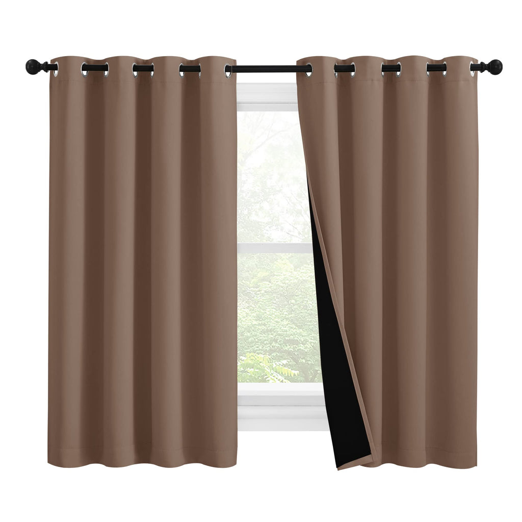 NICETOWN Bedroom Full Blackout Curtain Panels, Super Thick Insulated Window Covers, Keeping Out Cold Air and Heat 100% Blackout Blinds with Black Liner (Cappuccino, Set of 2 PCs, 55 by 57-inch)