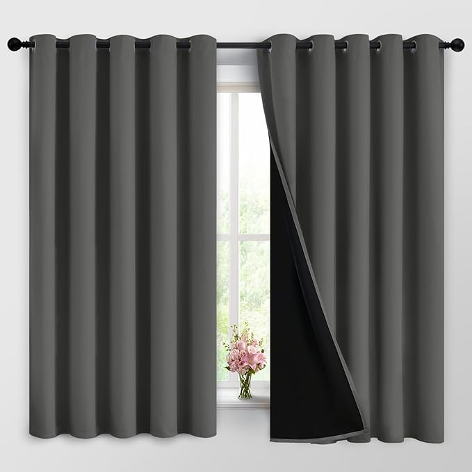 Yakamok Dark Grey 100% Blackout Curtains 63 Inches Long 62" Wide 2 Panels