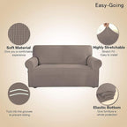 Easy-Going Stretch Loveseat Slipcover 1-Piece Sofa Cover Furniture Protector Couch Soft with Elastic Bottom for Kids Polyester Spandex Jacquard Fabric Small Checks (Loveseat, Taupe)