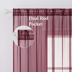 MIULEE 2 Panels Solid Color Sheer Christmas Window Curtains Elegant Window Voile Panels/Drapes/Treatment for Bedroom Living Room(54X72 Inches Wine Red)