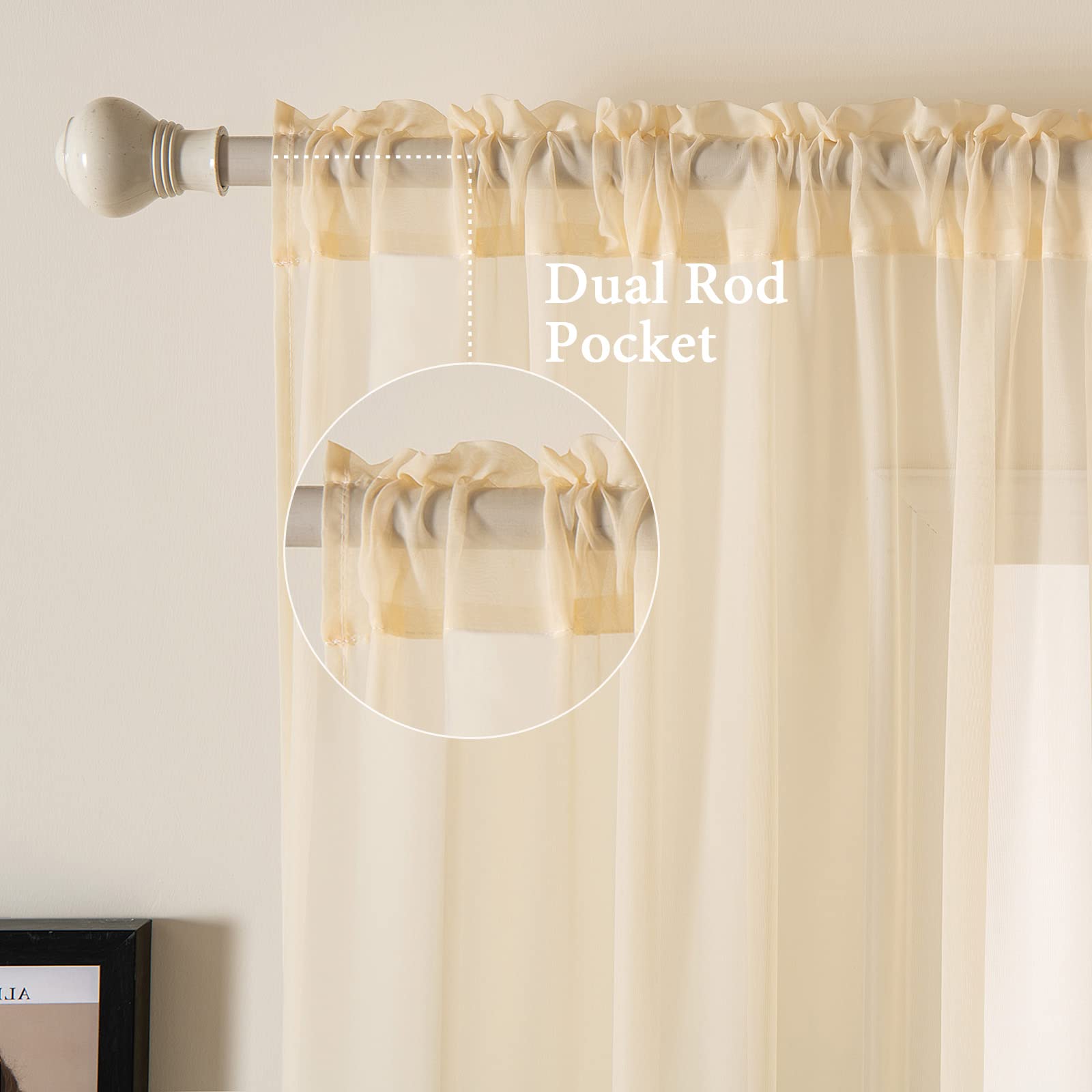 MIULEE Cream Beige Sheer Curtains 38 X 63 Inches, 2 Panels