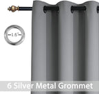 Yakamok Room Darkening Gray Blackout Curtains Thermal Insulated Grommet Curtain Panels for Bedroom, 42W x 72L, Grey, 2 Panels