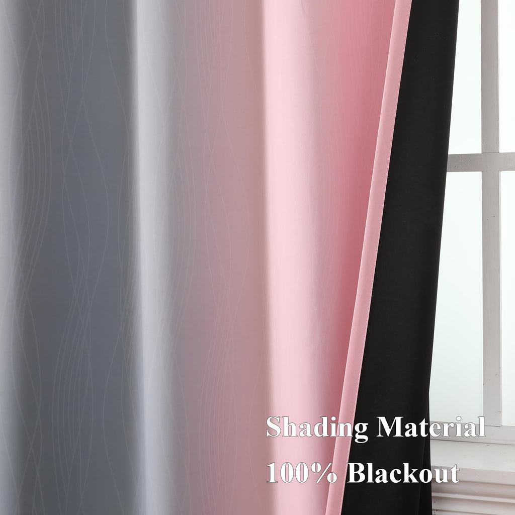 Pink and Grey Ombre Blackout Curtains for Bedroom 45 Inch Long 2 Panels