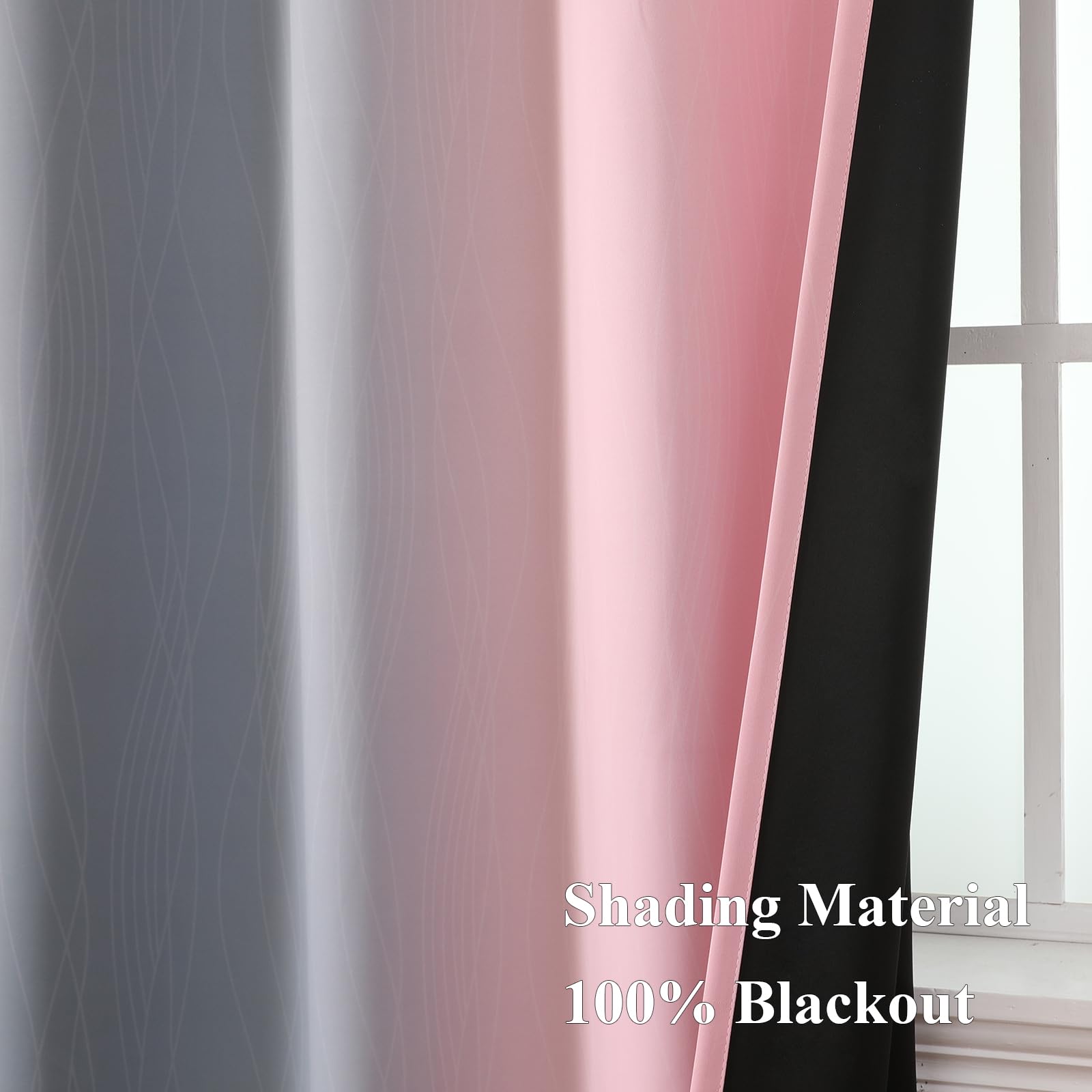 Pink and Grey Ombre Blackout Curtains for Bedroom 45 Inch Long 2 Panels