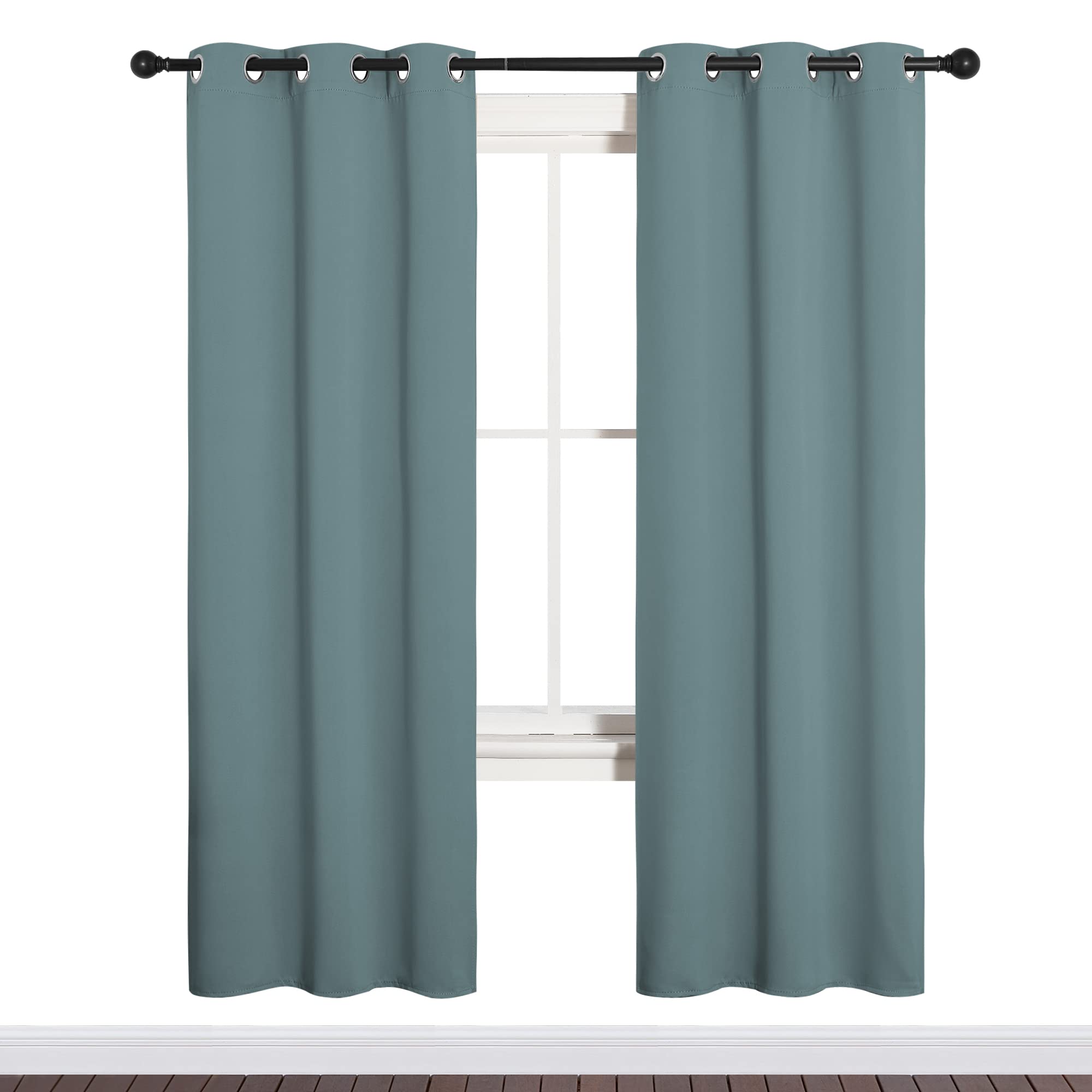 NICETOWN Modern Blackout Curtains Noise Reducing for Bedroom, Thermal Insulated and Privacy Room Darkening Drape Panels for Boy's Guest Room Door Window (Greyish Blue, 2 Panels, W34 x L72 -Inch)