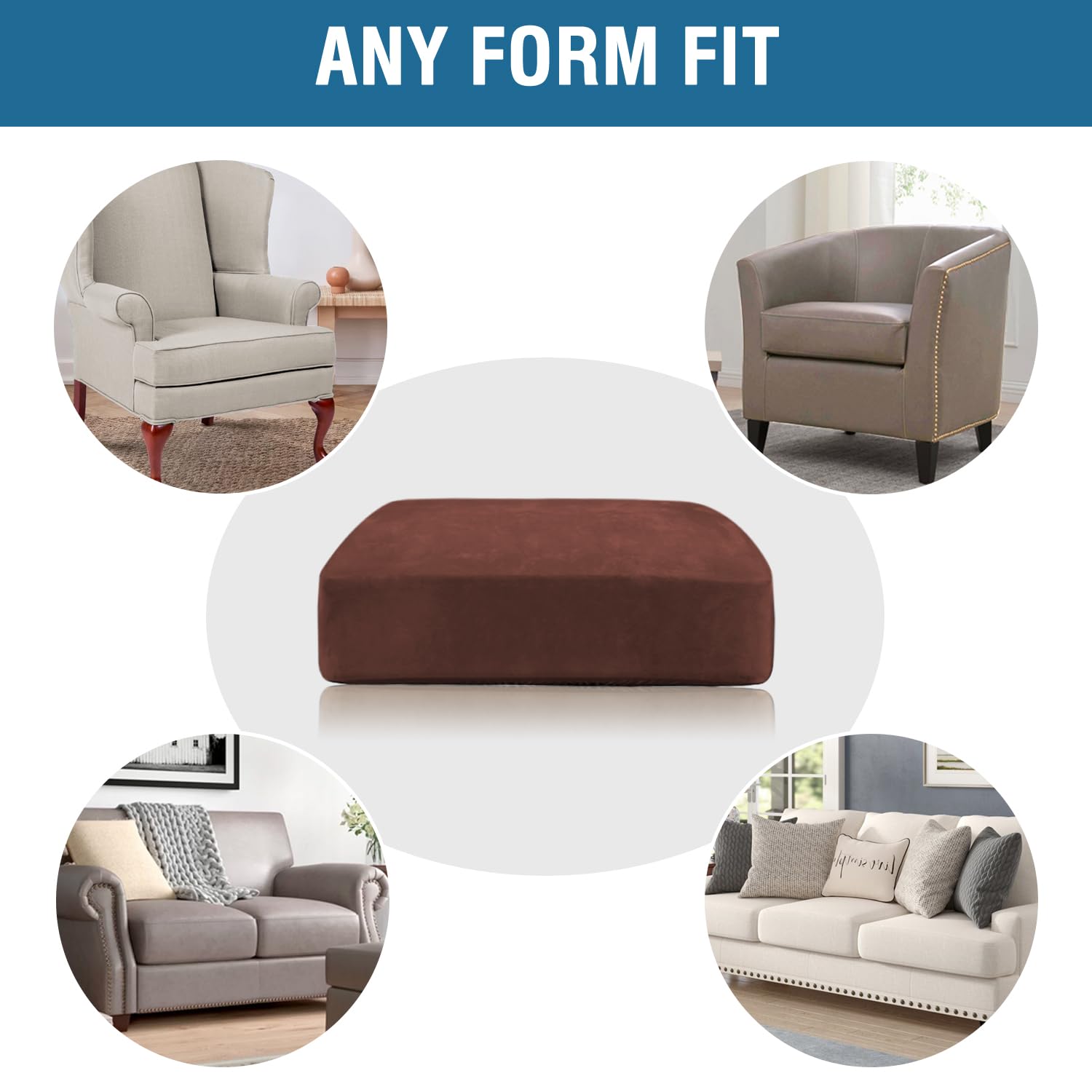 H.VERSAILTEX Velvet Stretch Couch Cushion Cover Plush Cushion Slipcover for Chair Loveseat Sofa Cushion Furniture Protector Seat Cushion Sofa Cover (3 Piece Sofa Cushion Covers, Burnt Brick)