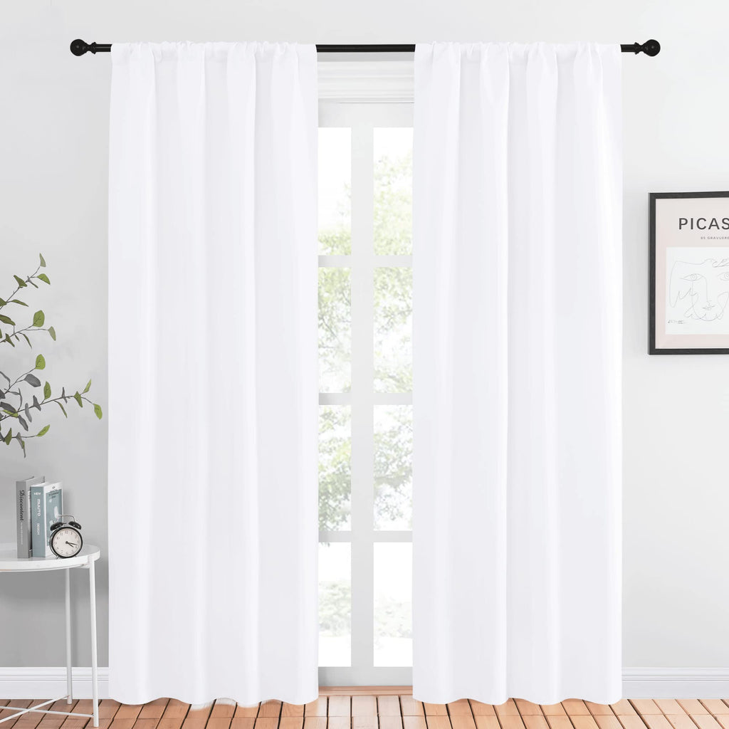NICETOWN Kitchen Window Curtain Panels - Not Blackout Window Treatment Rod Pocket Curtains/Drapes for Bedroom (2 Panels, 42 by 84, White)