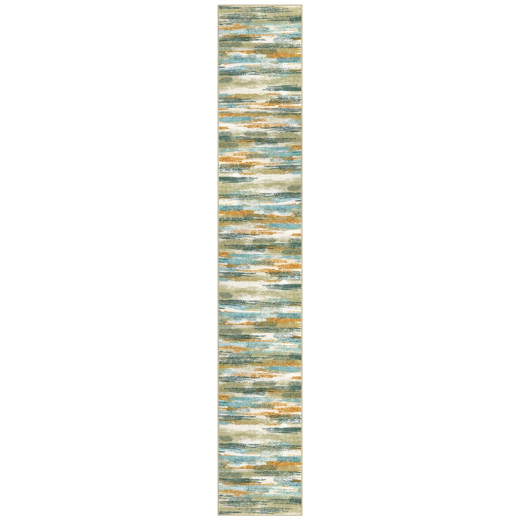 Lansny Modern Abstract Runner Rug 2x12, Green Mustard Multi Washable Long Kitchen Runner Non-Slip Soft Hallway Rug Runner Thin Print Faux Wool Carpet for Entryway Bedroom Laundry Room Indoor