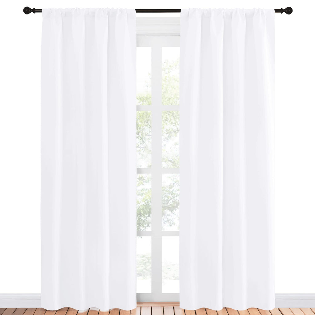 NICETOWN Kitchen Window Curtain Panels - Not Blackout Window Treatment Rod Pocket Curtains/Drapes for Bedroom (2 Panels, 42 by 84, White)