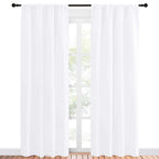 NICETOWN Kitchen Window Curtain Panels - Not Blackout Window Treatment Rod Pocket Curtains/Drapes for Bedroom (2 Panels, 42 by 84, White)