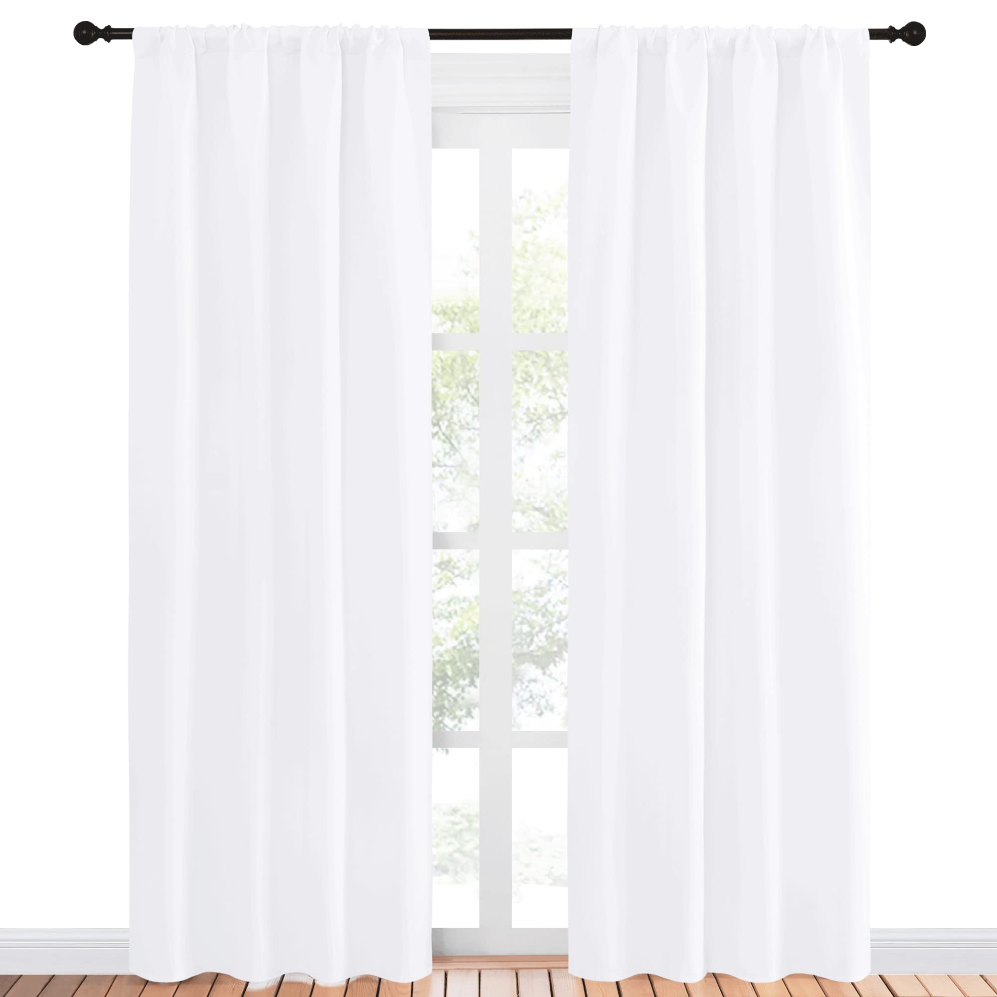 NICETOWN Kitchen Window Curtain Panels - Not Blackout Window Treatment Rod Pocket Curtains/Drapes for Bedroom (2 Panels, 42 by 84, White)