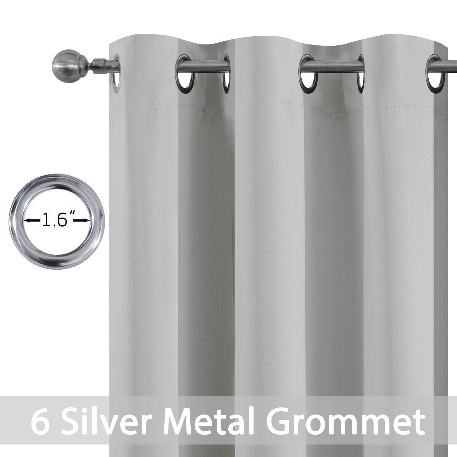 Yakamok Blackout Curtains 38x72 inch Light Grey Thermal Drapes-Bedroom