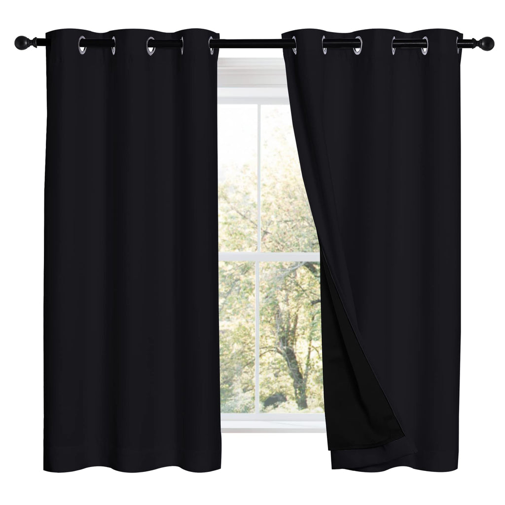 NICETOWN Black Out Curtains 54 inches Length Set of 2, 2 Thick Layers Completely Blackout Window Treatment Thermal Insulated Lined Drapes for Basement Window (42 inches Width Each Panel)