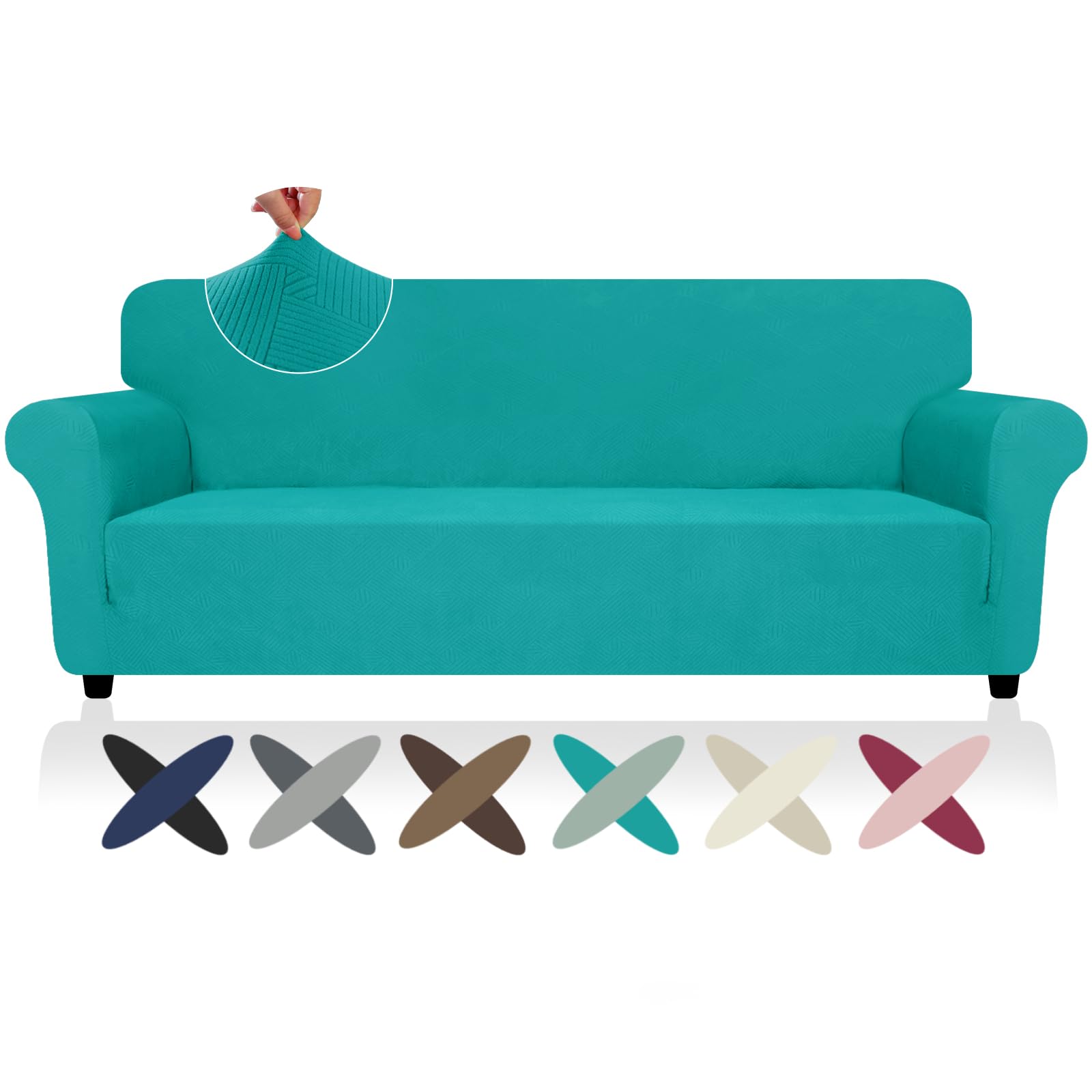 ZNSAYOTX Oversized Super Stretch Couch Cover (92"-115"), New Striped Sofa Covers Comfortable & Durable, Dog Cat Pets Friendly Extra Large Spandex Sofa Slipcovers (XL Sofa, Peacock Teal)
