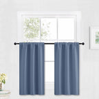 RYB HOME Blackout Cafe Curtains 30 inch Length, Short Light UV Heat Blocking Energy Saving Privacy Curtain Tiers for Basement Bathroom Kitchen Window, Width 29 by Length 30, Stone Blue, 2 Panels