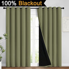 Yakamok 100% Blackout Window Curtain Panels, Heat and Full Light Blocking Drapes with Black Liner for Nursery,Thermal Insulated Draperies (Sage, 2 Pieces, 62Wx96L)