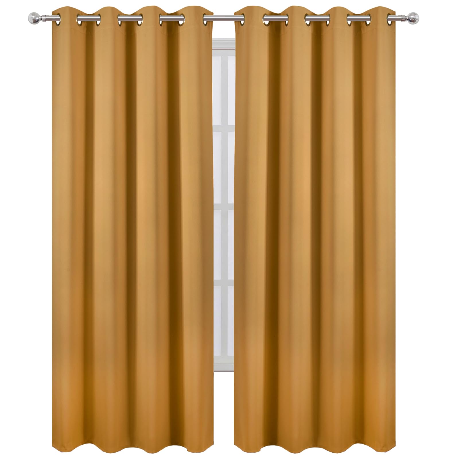 LEMOMO Blackout Curtains 66 x 84 inch/Mustard Yellow Curtains Set of 2 Panels/Thermal Insulated Room Darkening Bedroom Curtains