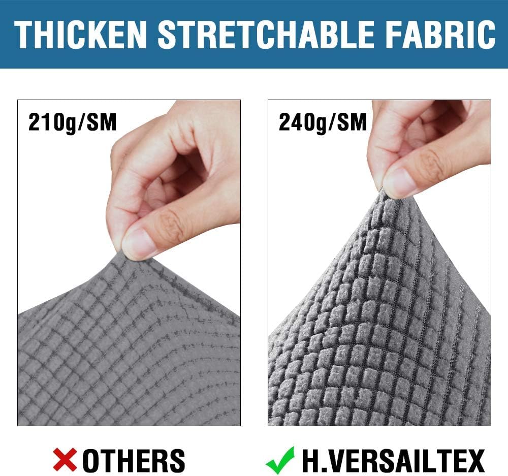H.VERSAILTEX 4 Piece Stretch Sofa Covers for 3 Cushion Couch Covers for Living Room Furniture Slipcovers (Base Cover Plus 3 Seat Cushion Covers) Thicker Jacquard Fabric (Large Sofa, Grey)