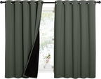 NICETOWN Dark Mallard 100% Blackout Lined Curtains, 2 Thick Layers Completely Blackout Window Treatment Thermal Insulated Drapes for Kitchen/Bedroom (1 Pair, 62" Width x 63" Length Each Panel)