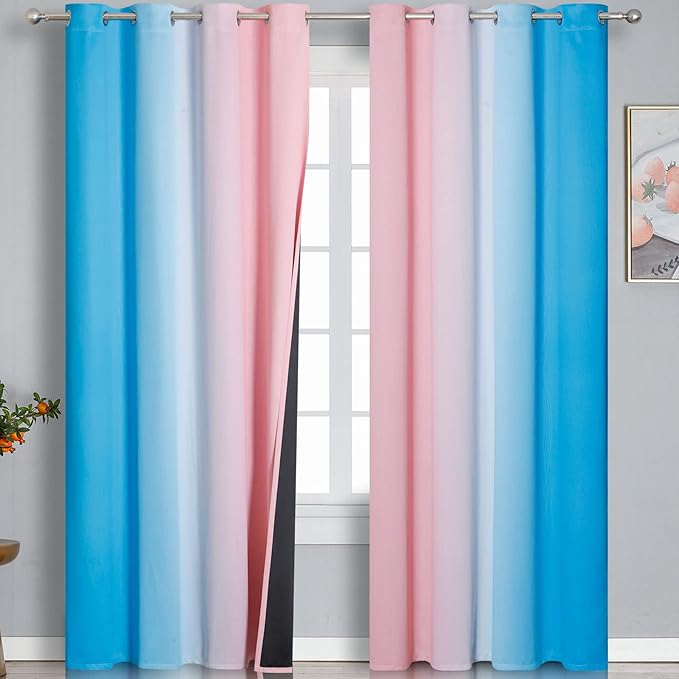 Estelar Textiler Pink and Blue Ombre Curtains for Bedroom 84 Inch Long