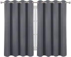 LEMOMO Blackout Curtains 66 x 54 Inch Long Grey Curtains Set of 2 Panels Room Darkening Curtains for Bedroom and Living Room