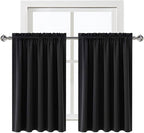 DWCN Short Black Blackout Curtains for Half Window - Room Darkening Thermal Insulated Kitchen and Bedroom Curtains 60x36 inches Long, Set of 2 Window Curtain Panels