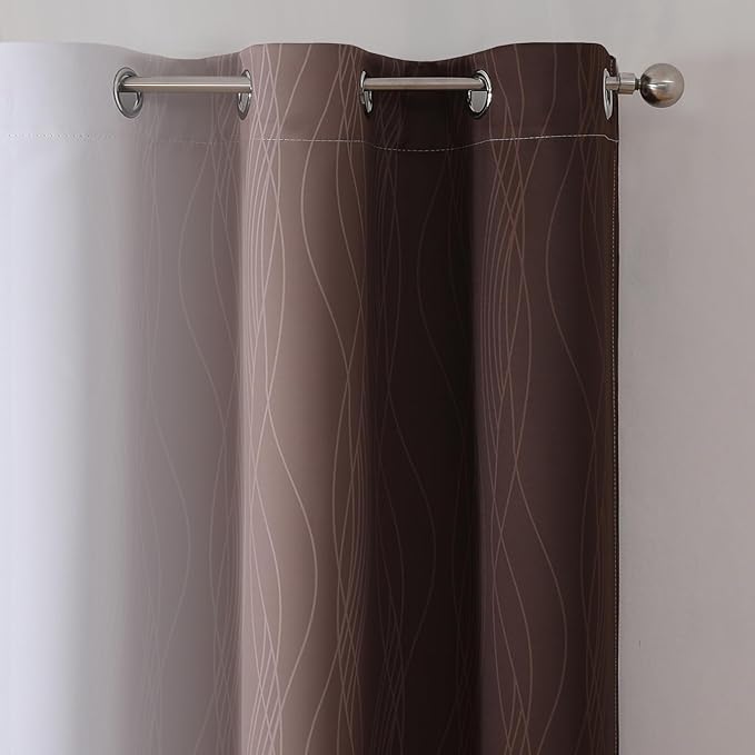 Estelar Textiler Brown and Greyish White Blackout Curtains 42Wx84L 2 Panels