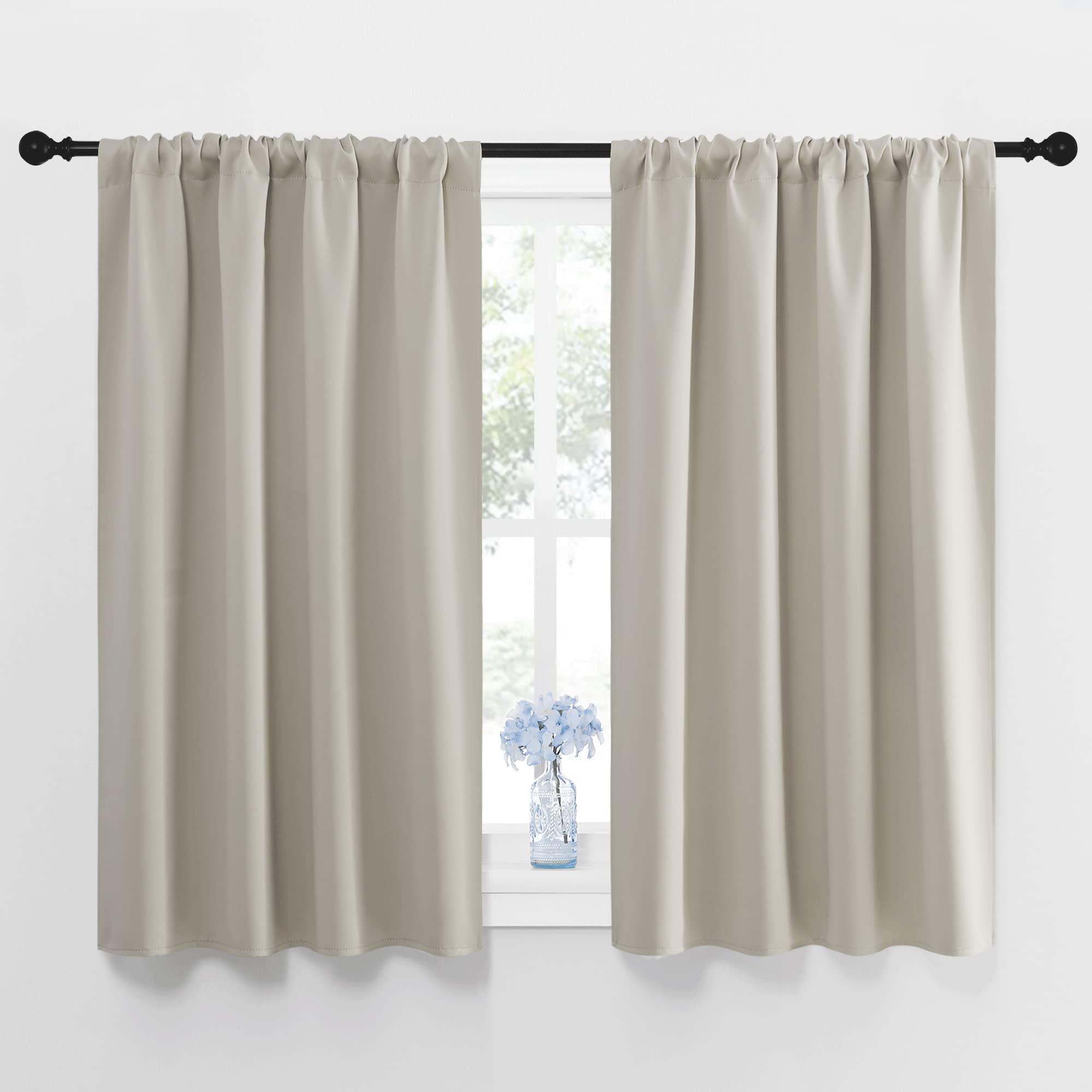NICETOWN Blackout Curtains for Living Curtains, Room Darkening Window Curtain Panels, Easy-Care Solid Thermal Insulated Draperies/Drapes for Daughter Room (Natural, 2 Panels, 42 by 45)