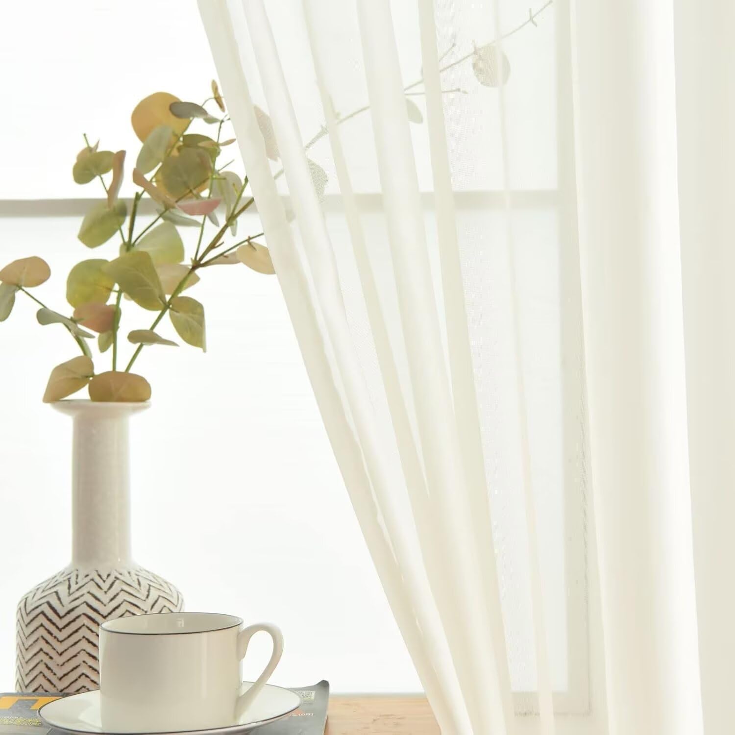 SpaceDresser Basic Rod Pocket Sheer Voile Window Curtain Panels Ivory 1 Pair 2 Panels 52 Width 36 Inch Long for Kitchen Bedroom Children Living Room Yard（Ivory, 52W x 36L）