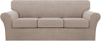 Turquoize 4 Piece Sofa Covers for 3 Cushion Couch Sofa Slipcover Soft Couch Cover for Dogs Washable Furniture Cover with 3 Individual Large Cushion Covers Feature Fabric (Large Sofa, Sand)