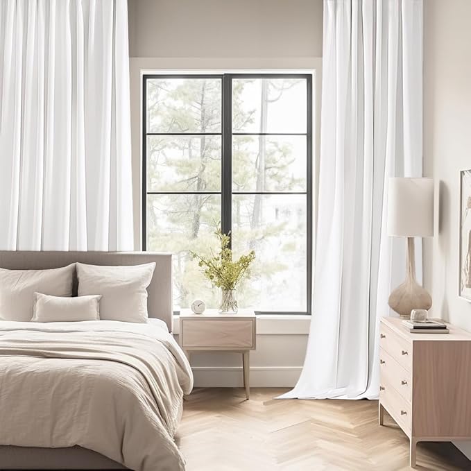 MIULEE Pure White Back Tab Blackout Curtains 90 Inches Long 2 Panels Set for Living Room Bedroom Privacy, Rod Pocket/Pinch Pleat Thermal Insulated Room Darkening Pleated Light Blocking Drapes