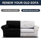 Cupuamon 2026 New Stretch Oversized Sofa Slipcovers Couch Sofa Cover for 4 Seater Furniture Protector Covers with Elastic Bottom Jacquard Fabric Small Checks for Pets, Kids - Black