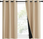 NICETOWN Bedroom Full Blackout Curtain Panels, Set of 2 Pcs, 37 by 40-inch, Biscotti Beige, Super Thick Insulated Grommet Drapes, Double-Layer Blackout Draperies with Black Liner for Small Window