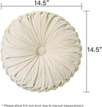 HIG Set of 2 Decorative Round Pleated Throw Pillows,Classy Accent Pumpkin Throw Pillows with Center Button,Vintage Velvet Floor Pillows for Sofa Vanity Chair Bed, Beige,14.5" Diameter(Ripple)