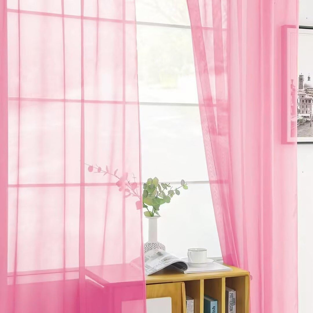 SpaceDresser Basic Rod Pocket Sheer Voile Window Curtain Panels Pink 1 Pair 2 Panels 52 Width 90 Inch Long for Kitchen Bedroom Children Living Room Yard（Pink, 52W x 90L）