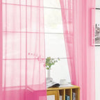 SpaceDresser Basic Rod Pocket Sheer Voile Window Curtain Panels Pink 1 Pair 2 Panels 52 Width 90 Inch Long for Kitchen Bedroom Children Living Room Yard（Pink, 52W x 90L）